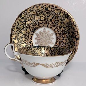 1950’s AYNSLEY BLACK CHINTZ Cup & Saucer / PATTERN C960 / Ultra Rare BONE CHINA!